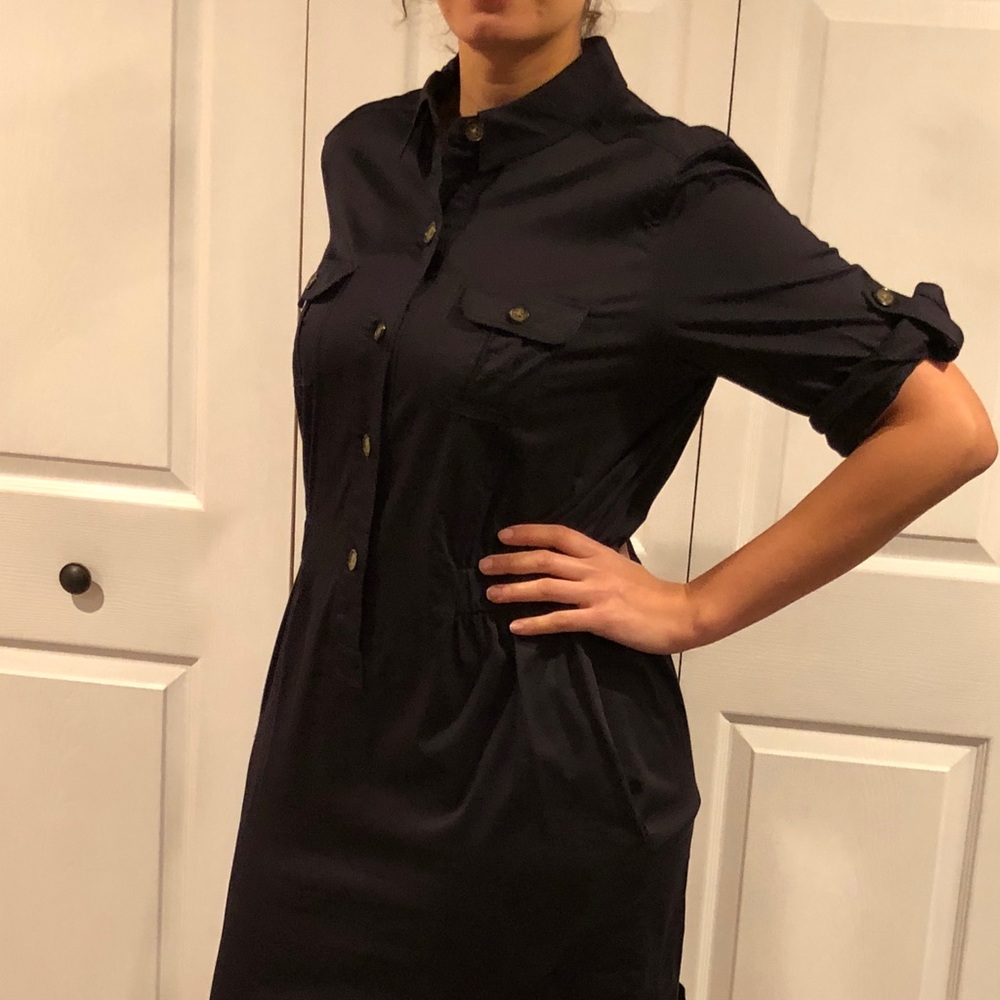 Blue button elastic waist dress